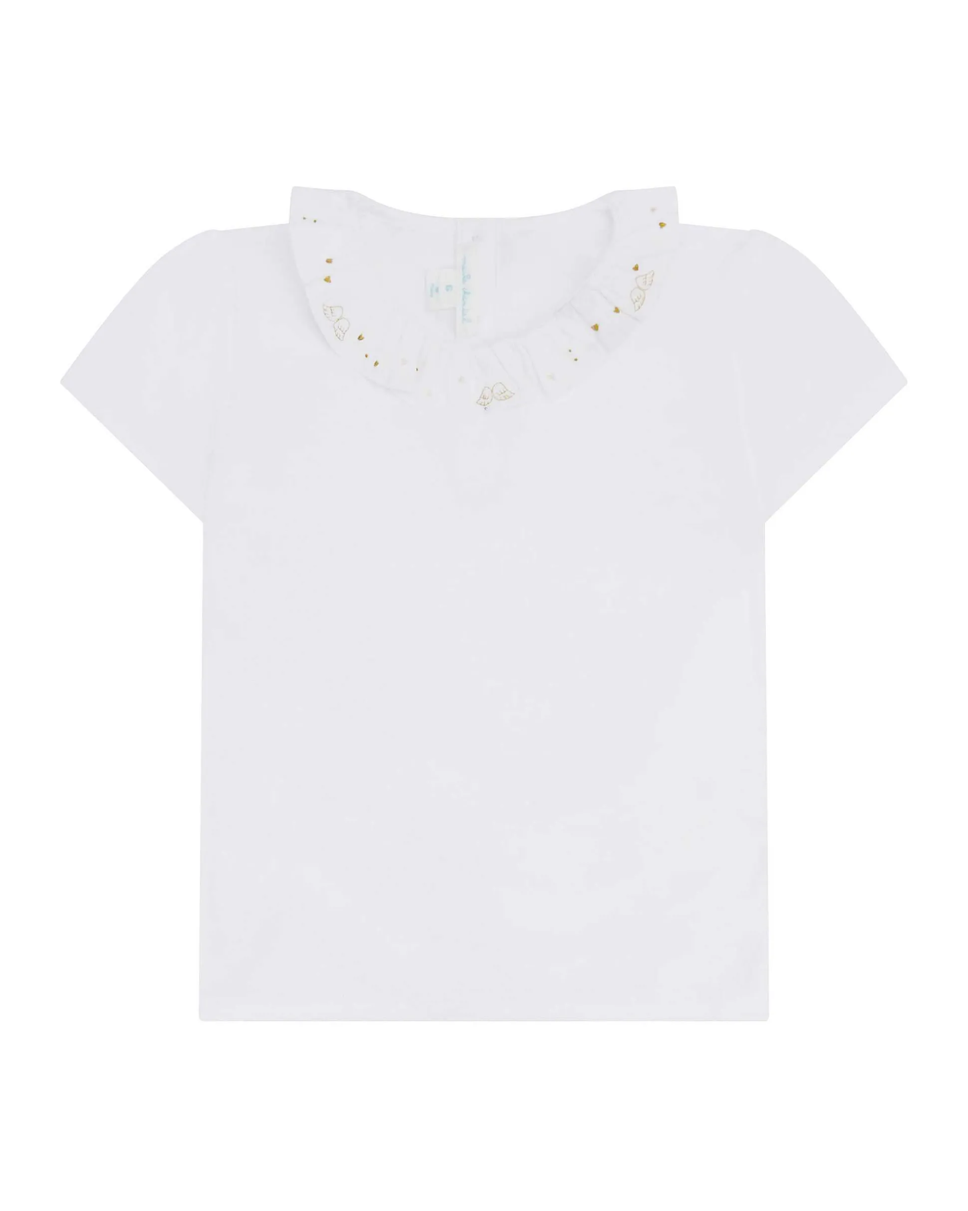 Angel Wing & Heart Ruffle Collar T-Shirt - Child White & Gold