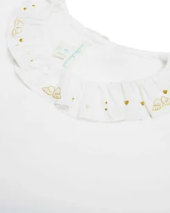 Angel Wing & Heart Ruffle Collar T-Shirt - Child White & Gold