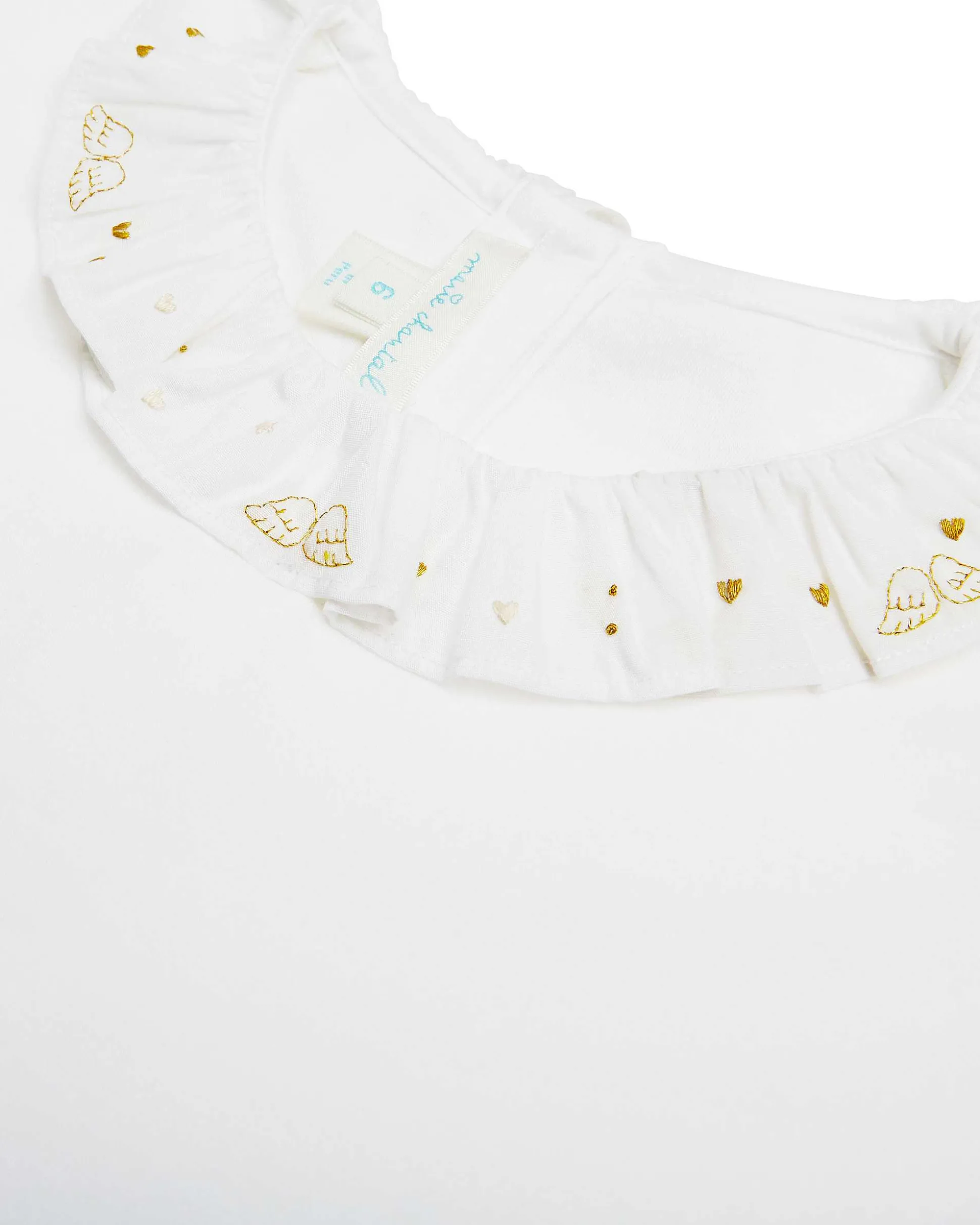 Angel Wing & Heart Ruffle Collar T-Shirt - Child White & Gold