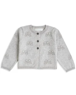 Angel Wing Pointelle Cardigan - Grey