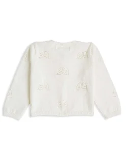Angel Wing Pointelle Cardigan - Ivory