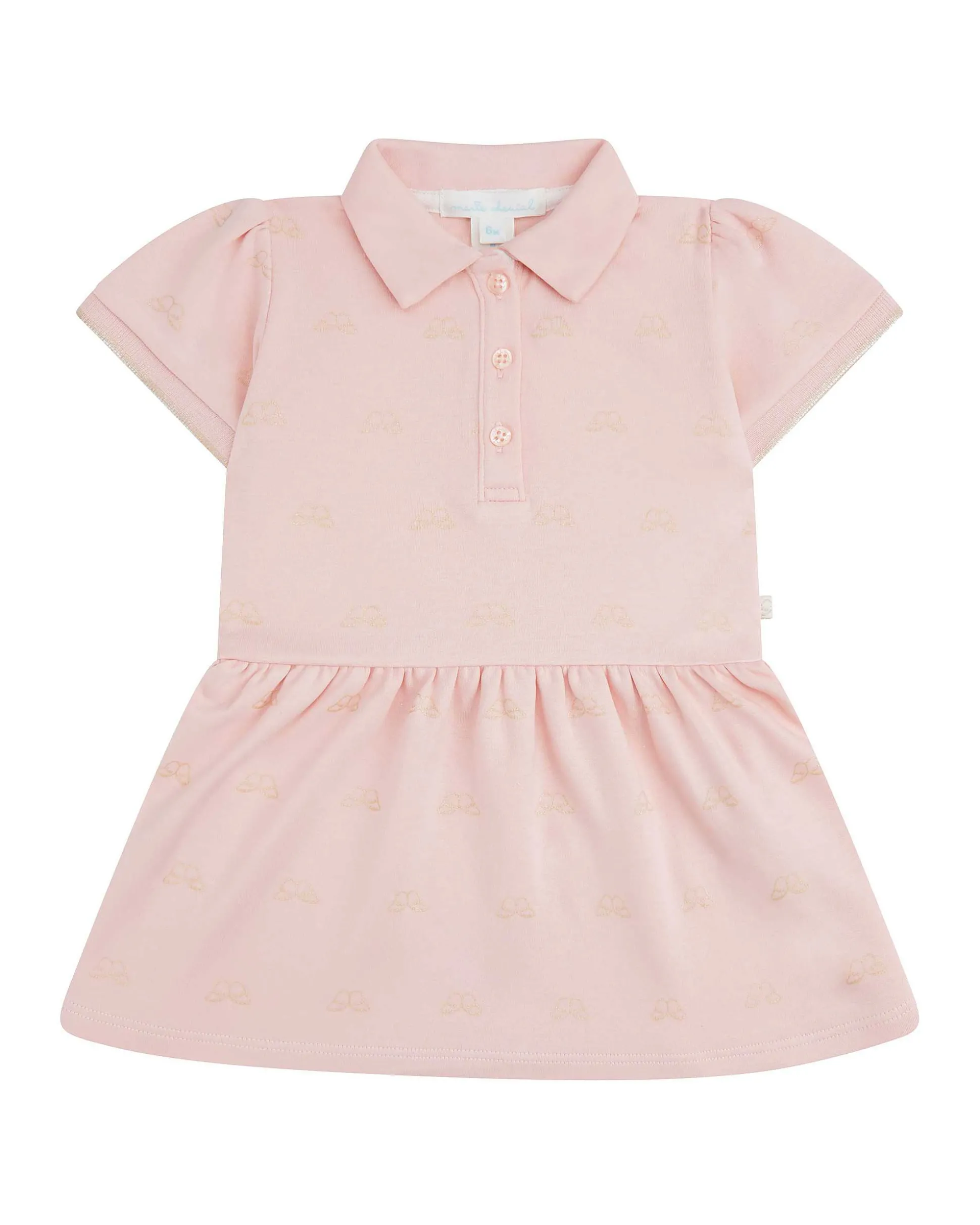 Angel Wing Print Polo Dress - Baby Pink & Gold