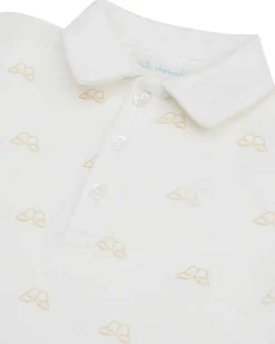 Angel Wing Print Polo Dress - Child White & Gold