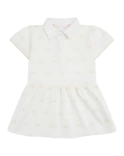 Angel Wing Print Polo Dress - Baby White & Gold