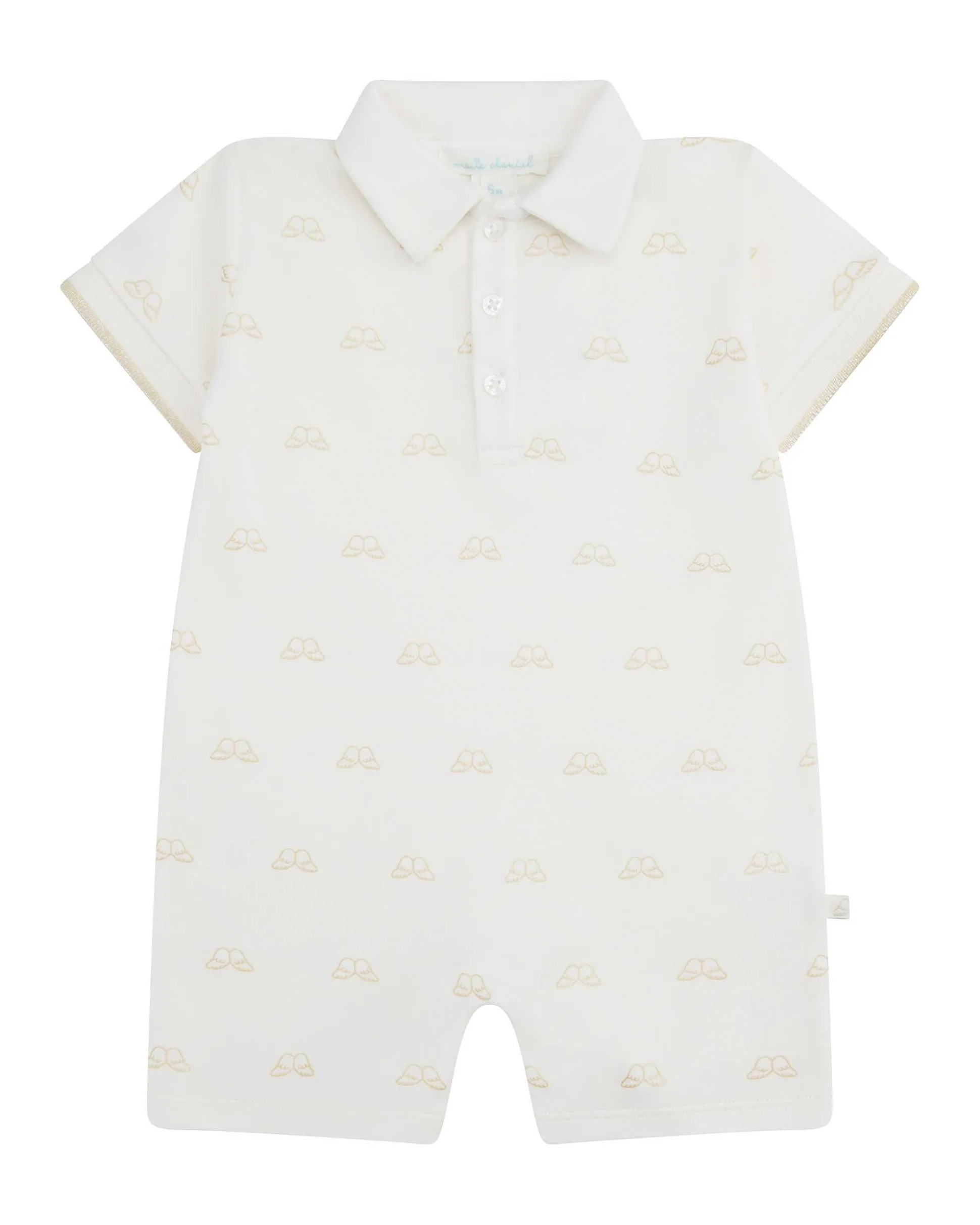 Angel Wing Print Polo Romper - Baby White & Gold
