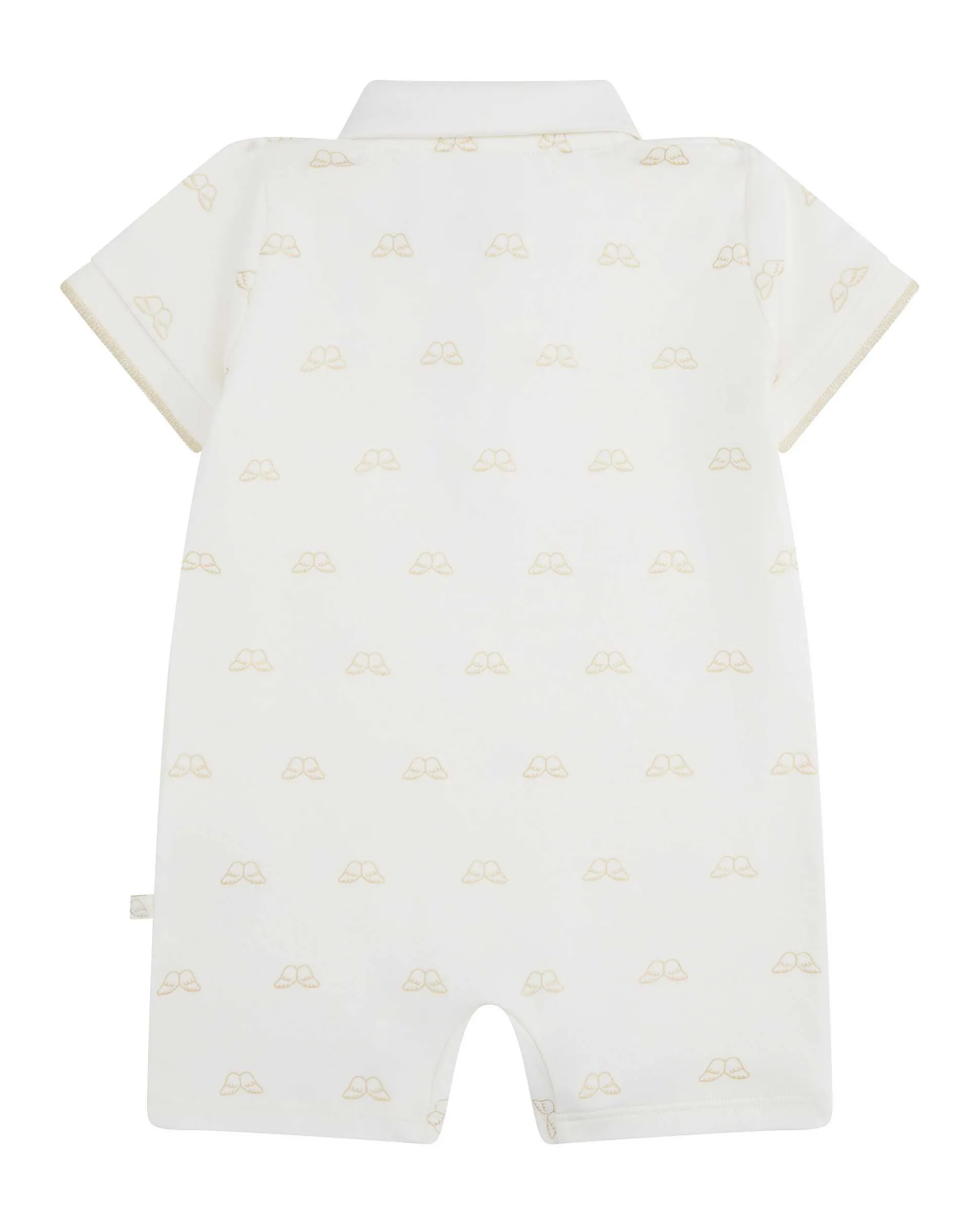 Angel Wing Print Polo Romper - Baby White & Gold