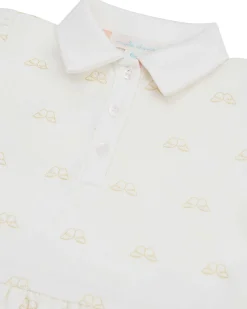 Angel Wing Print Polo Romper - Baby White & Gold