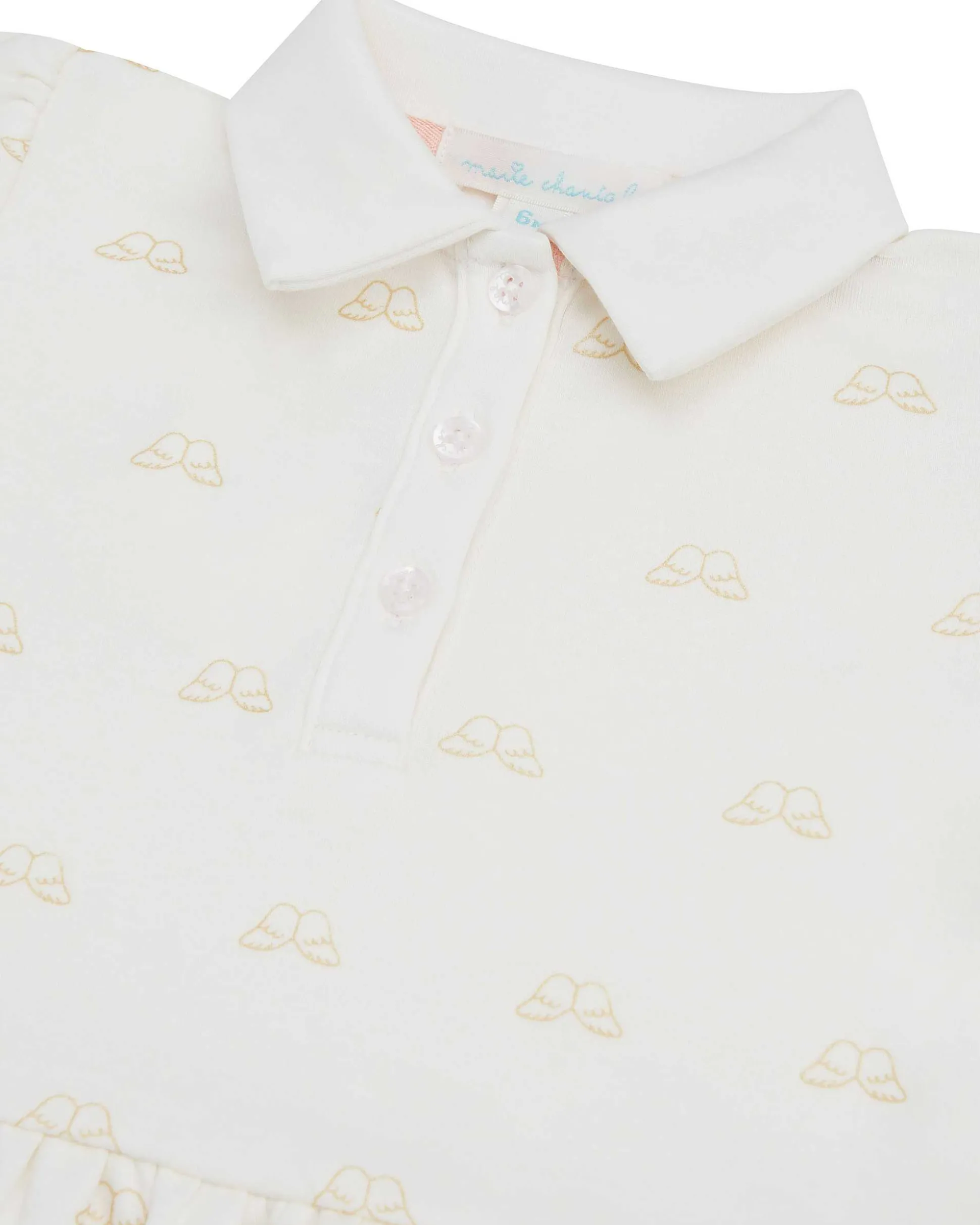 Angel Wing Print Polo Romper - Baby White & Gold