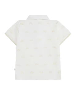 Angel Wing Print Polo Shirt - Baby White & Gold