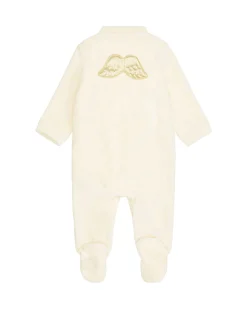 Angel Wing Velour Sleepsuit - Cream & Gold
