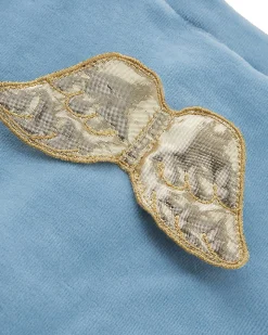 Angel Wing Velour Sleepsuit - Dusty Blue & Gold