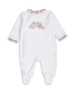 Angel Wing Velour Sleepsuit - Floral White