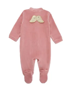 Angel Wing Velour Sleepsuit - Dusty Pink & Gold