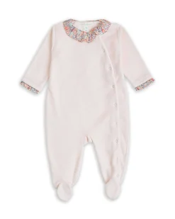 Angel Wing Velour Sleepsuit - Floral Pink