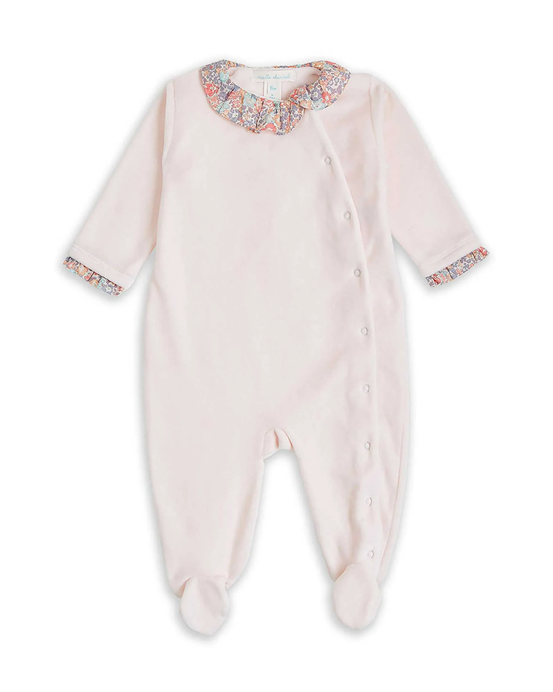 Angel Wing Velour Sleepsuit - Floral Pink
