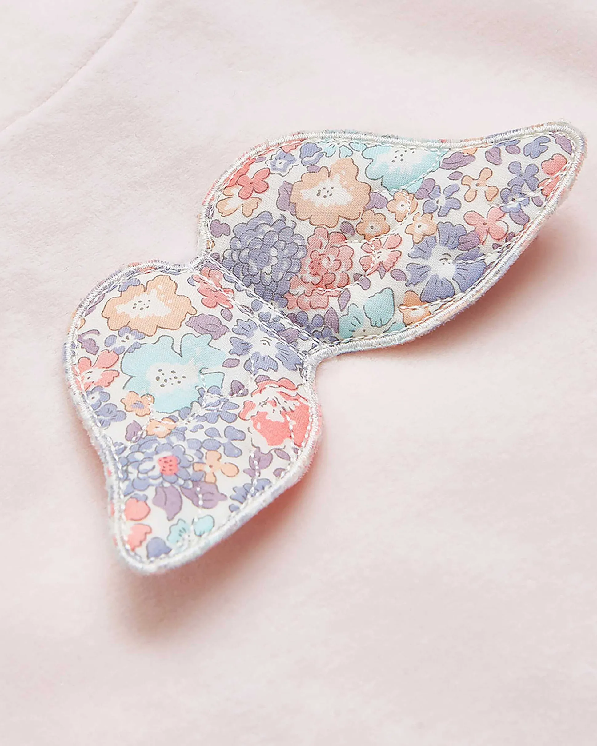 Angel Wing Velour Sleepsuit - Floral Pink