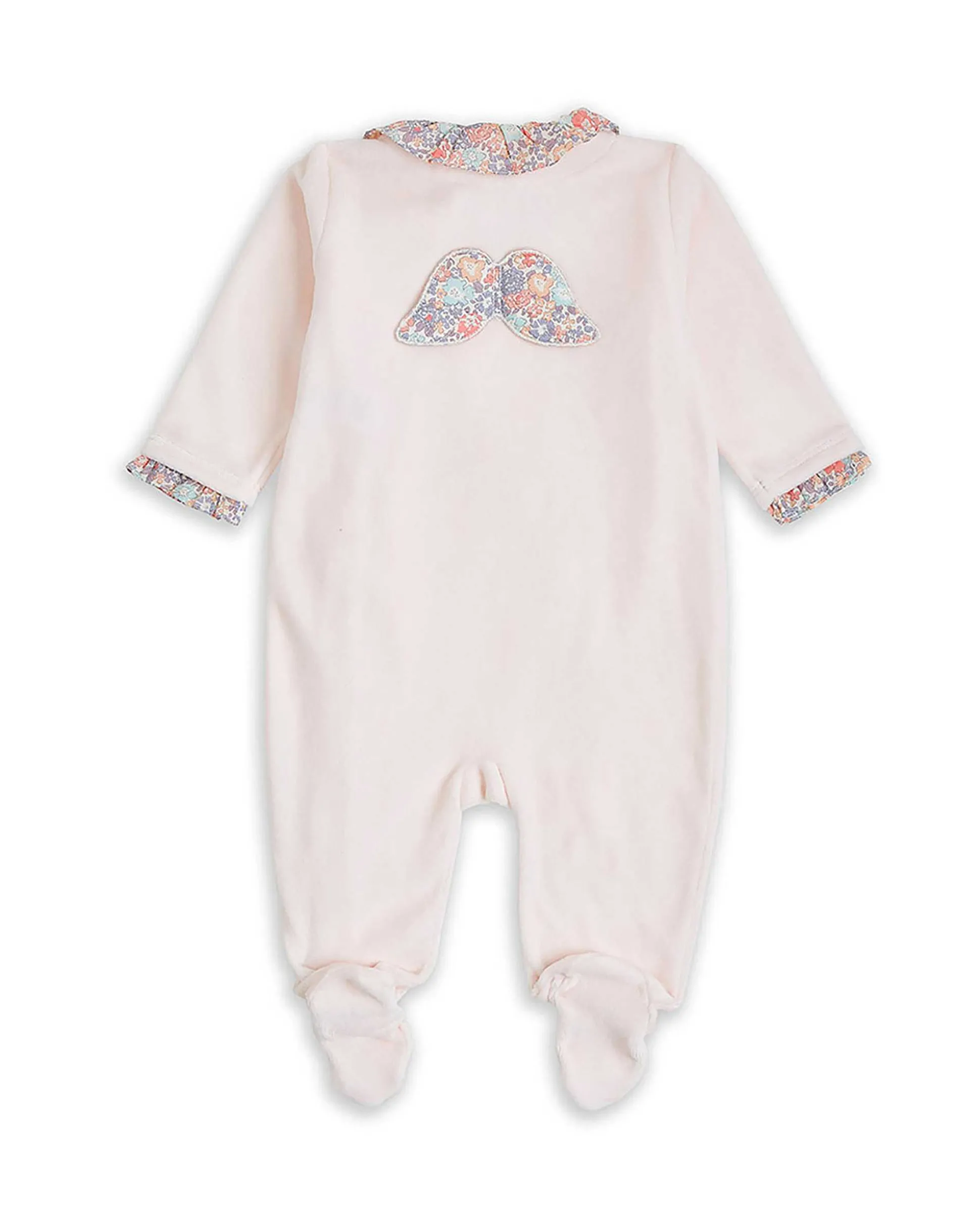 Angel Wing Velour Sleepsuit - Floral Pink