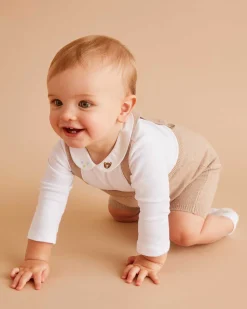 Knitted Bubble Suspender Short - Biscuit