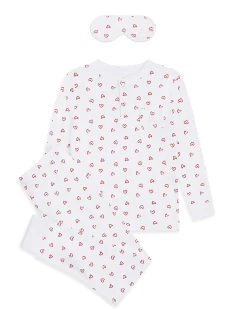 Love Heart Pyjama & Sleep Mask Set - Child White
