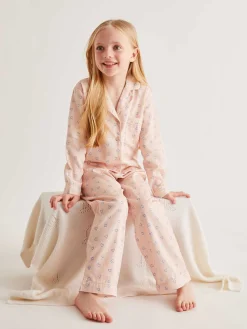 Love Heart Woven Cotton Pyjamas - Child Pink