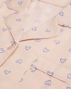 Love Heart Woven Cotton Pyjamas - Child Pink