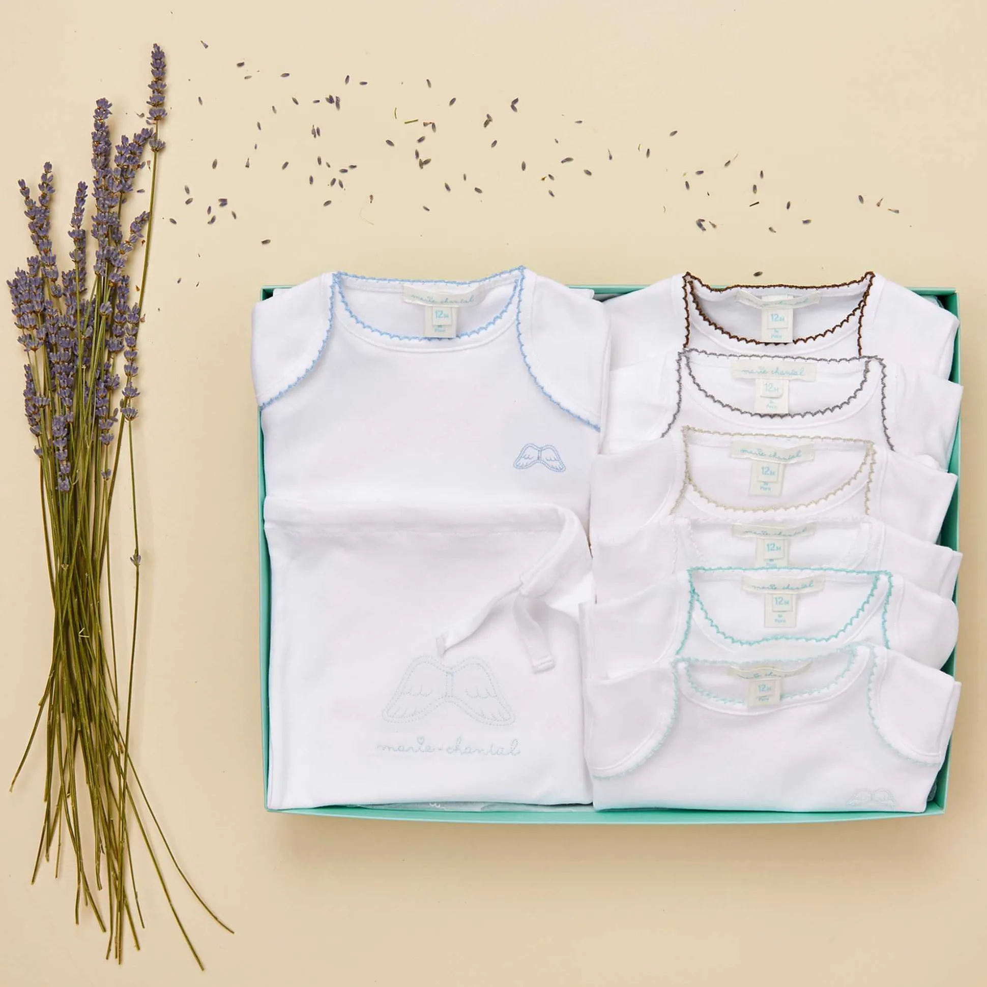 Set Of 7 Picot Onesies - Blue