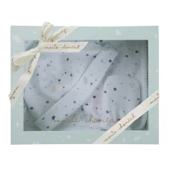 Star & Crown Print Hat, Bib And Mitten'S Set - Blue