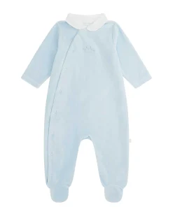 Tino Crown Peter Pan Collar Velour Sleepsuit - Blue