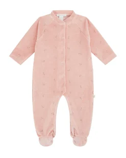 Velour Embroidered Angel Wing Sleepsuit - Dusty Pink