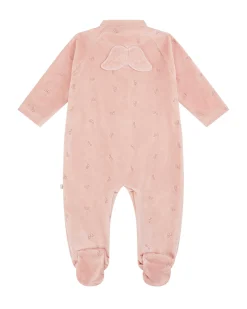 Velour Embroidered Angel Wing Sleepsuit - Dusty Pink