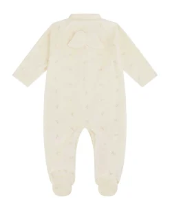 Velour Embroidered Angel Wing Sleepsuit - Cream