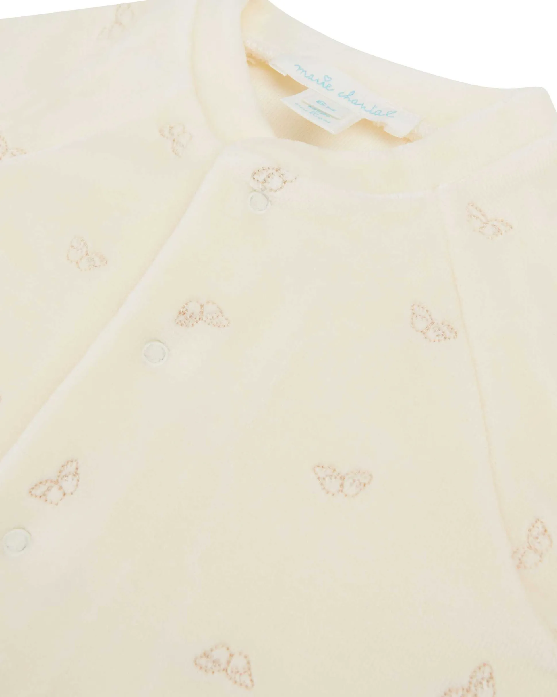 Velour Embroidered Angel Wing Sleepsuit - Cream